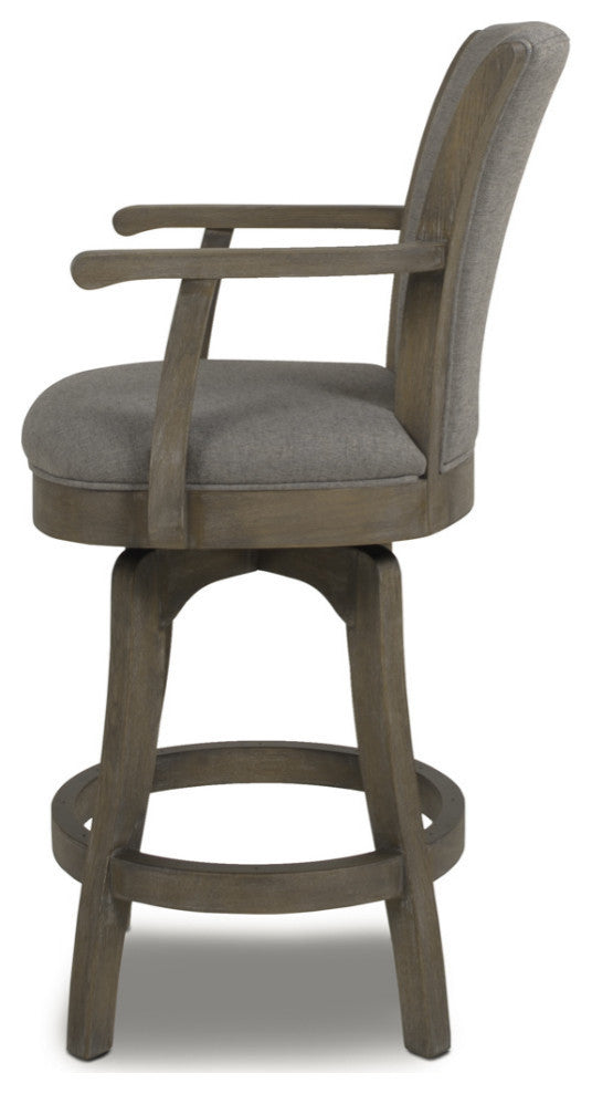 Williams Swivel Bar and Counter Stool With Armrests, Heathered Grey Linen, Counter Height