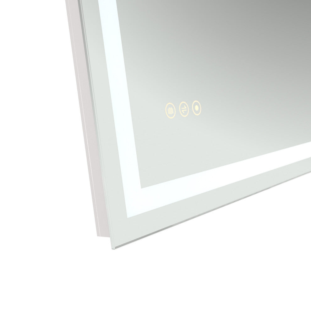 Rectangular Frameless Dimmable Anti-Fog Wall Mounted LED Bathroom Vanity Mirror, 24" X 36"