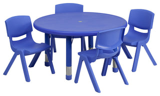 33'' Round Blue Plastic Height Adjustable Activity Table Set