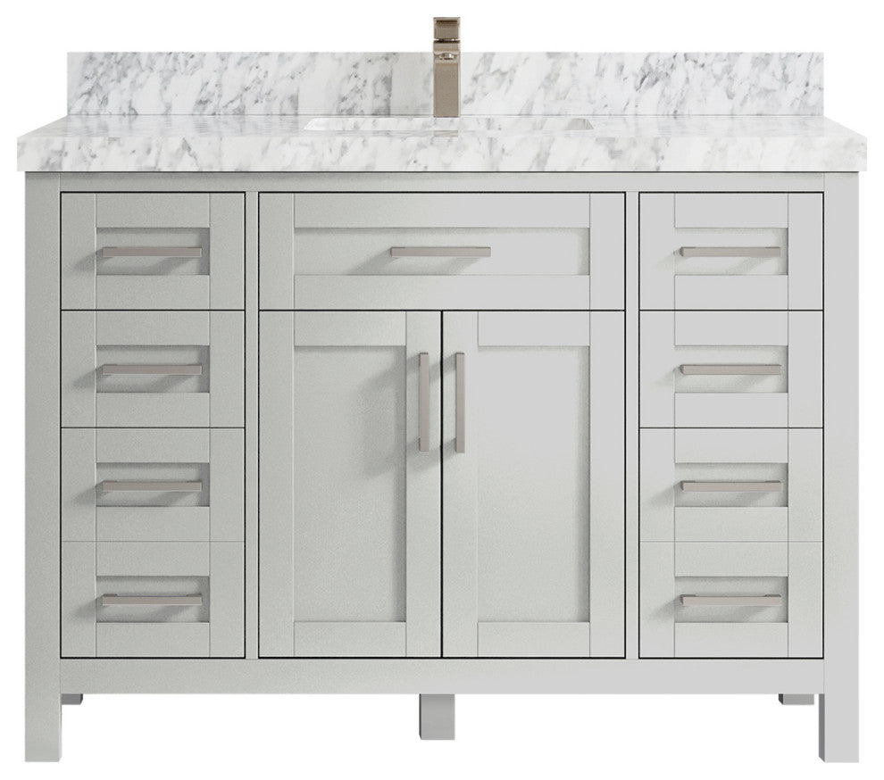 Cambridge 48 Single Sink Bath Vanity in Coventry Gray 2" Carrara Marble