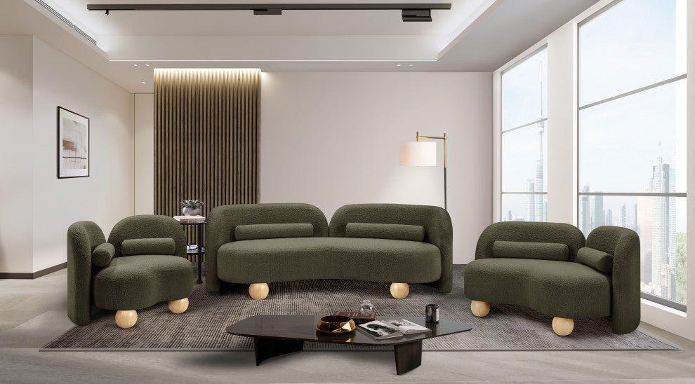 Daphne Upholstered Chair/Loveseat/Sofa, Olive, Boucle Fabric, Chair