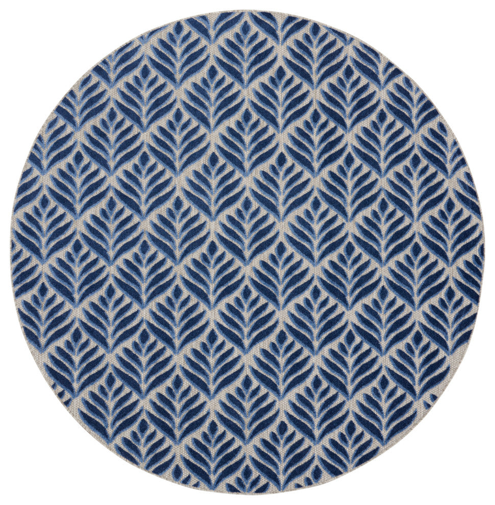 Nourison Aloha 7'10" Round Blue Tropical Area Rug