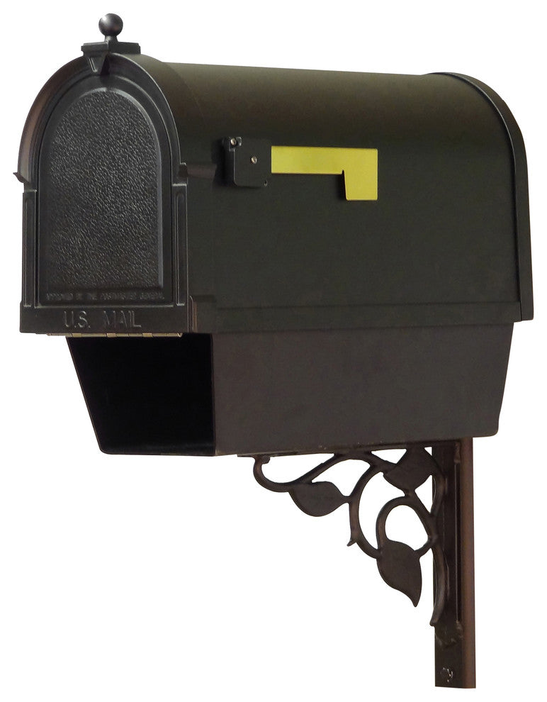 Berkshire Mailbox With Newspaper Tube & Floral Front Mailbox Mounting Bracket