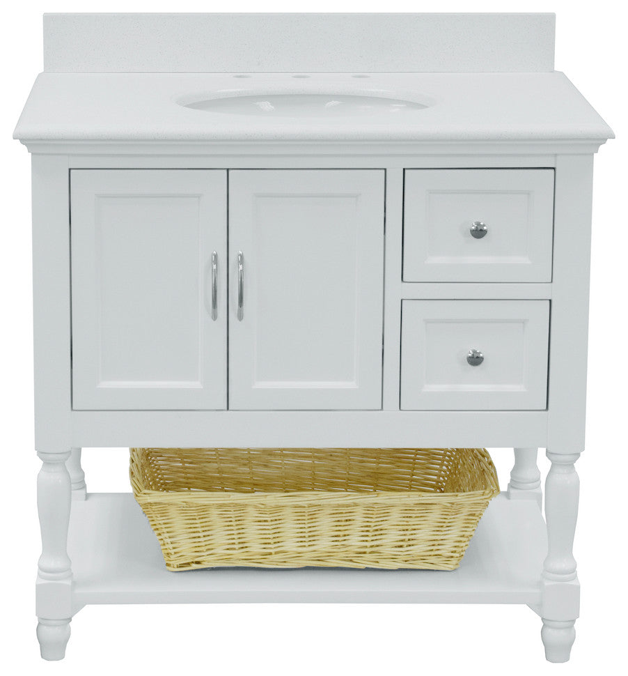 Beverly 36" Bathroom Vanity, White, Quartz