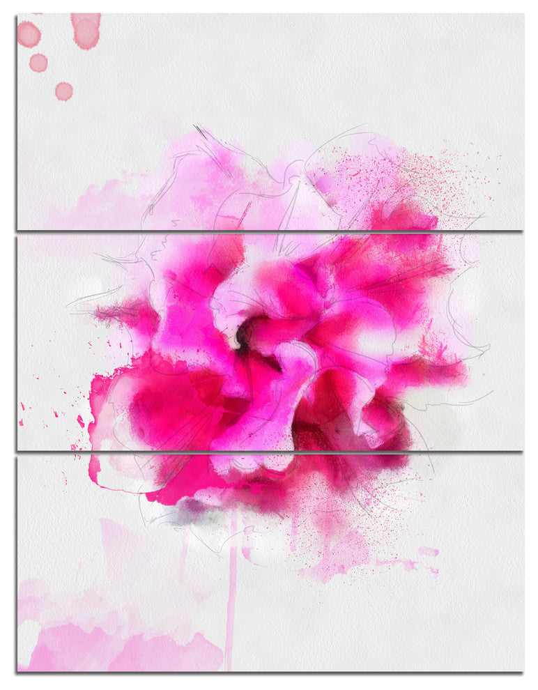 Beautiful Red Flower with Color Splashes, Floral Canvas Print, 28x36, 3 Panels