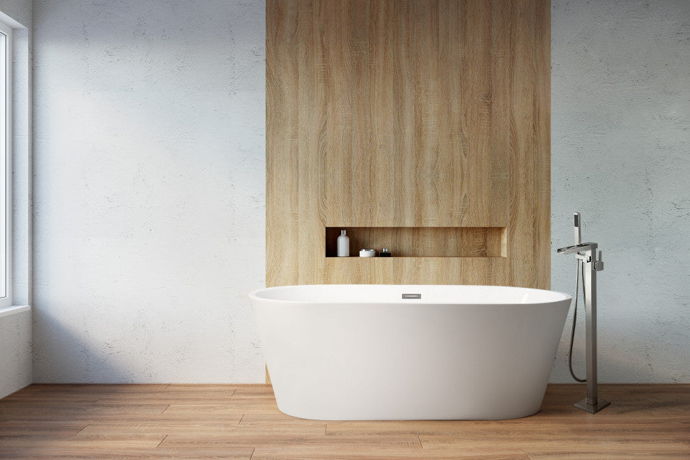Lexora Melina Freestanding Acrylic Bathtub, Chrome Drain