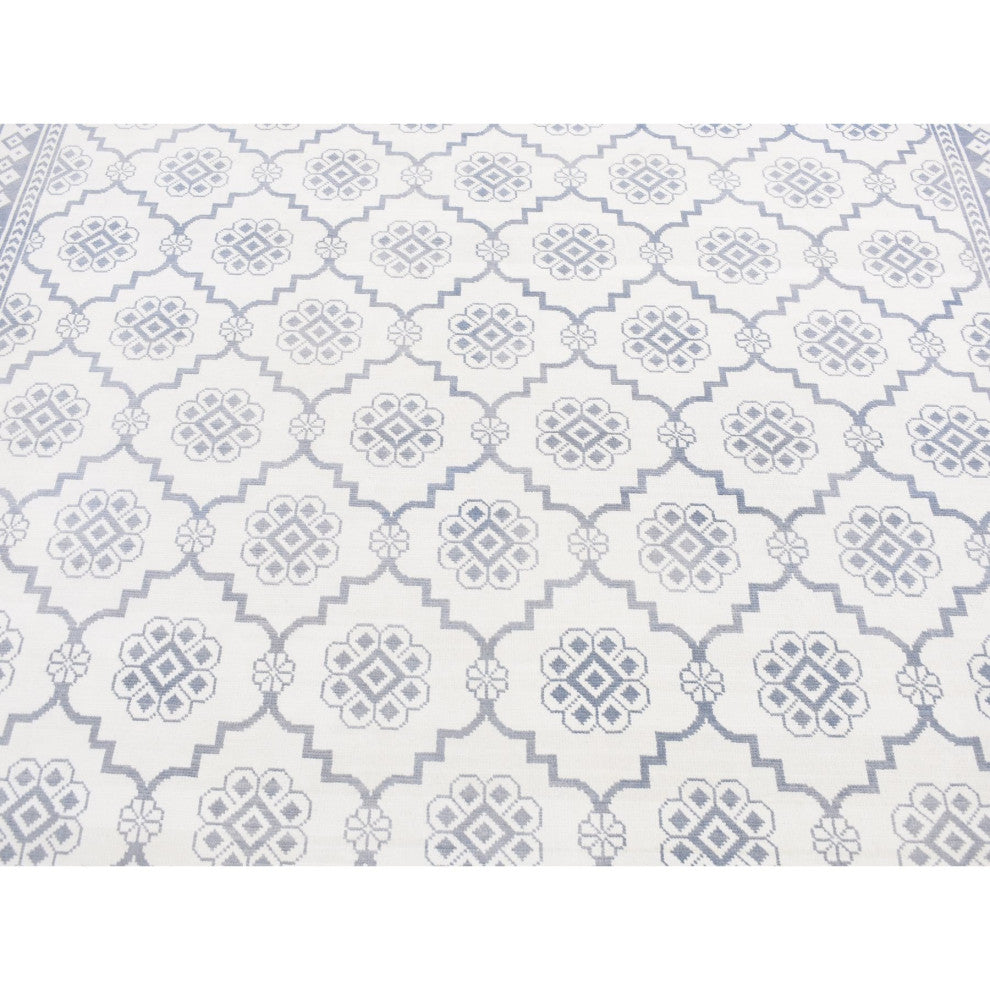 Ivory Agra Mughal Dynasty Design Cotton Hand Knotted Oriental Rug 8'1"x10'2"