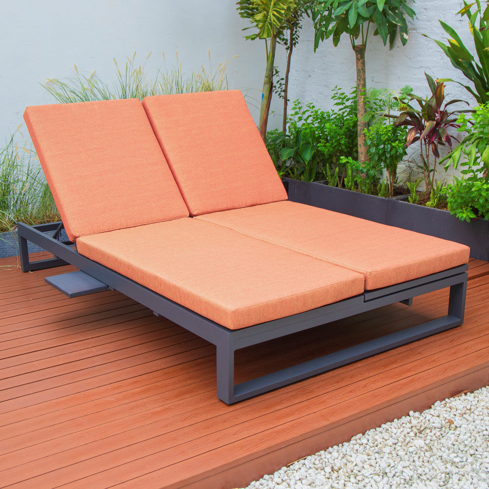 LeisureMod Chelsea Convertible 2-in-1 Sofa and Double Chaise Lounge, Orange