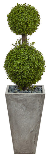 4' Double Boxwood Topiary Artificial Tree, Cement Planter, Indoor/Outdoor