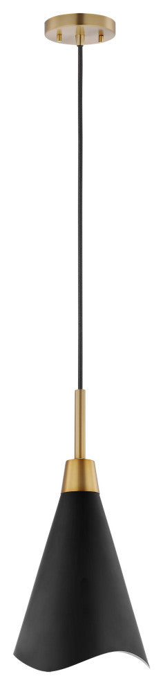 Tango 1-Light Large Pendant, Matte Black With Burnished Brass