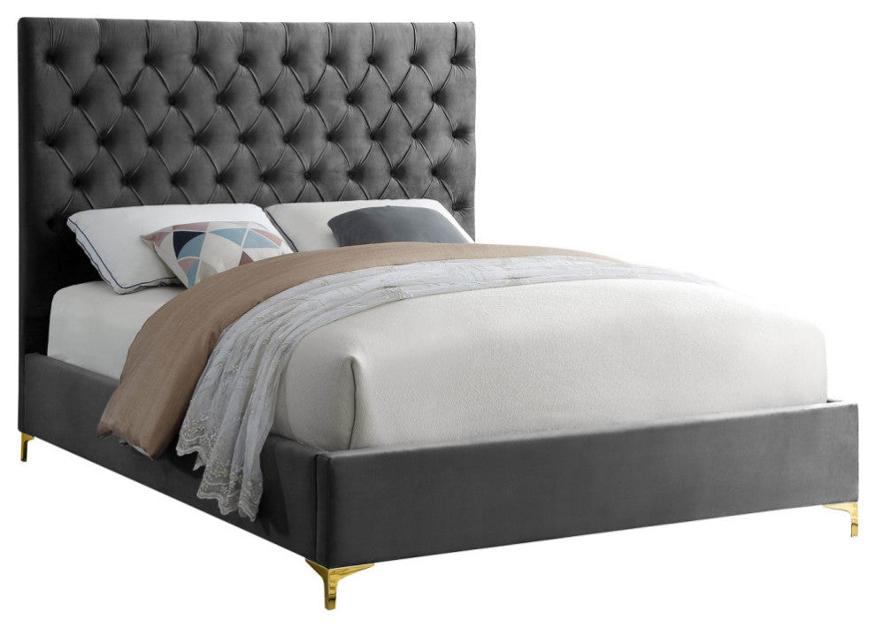 Cruz Velvet Upholstered Bed, Gray, Full