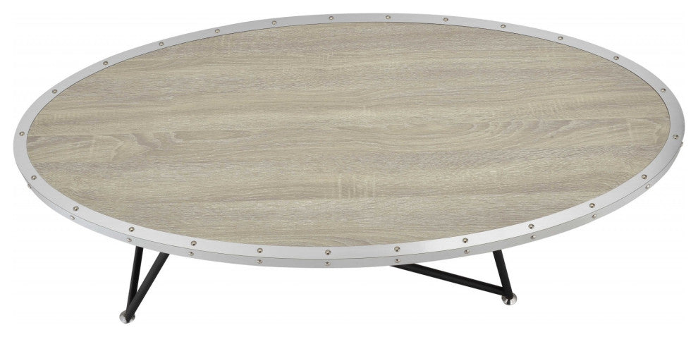 46" Natural And Black Iron Round Coffee Table