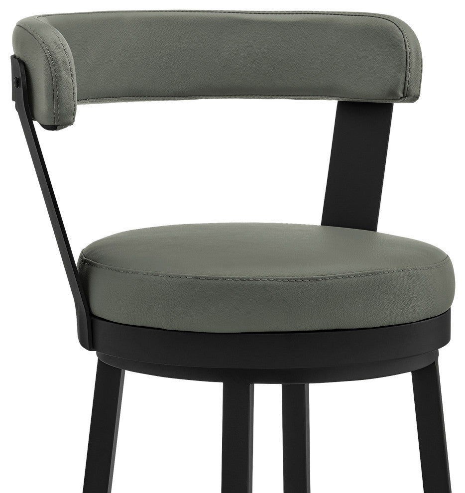 Bryant 30" Bar Height Swivel Bar Stool, Black Finish and Gray Faux Leather