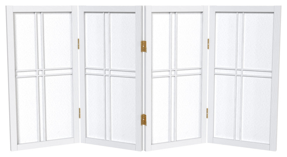 2' Tall Desktop Double Cross Shoji Screen, White, 4 Panels