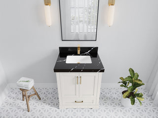 Boston 30" Single Sink Bath Vanity in Alabaster 2" Calacatta Black