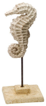 Stone Cast Seahorse on Stand