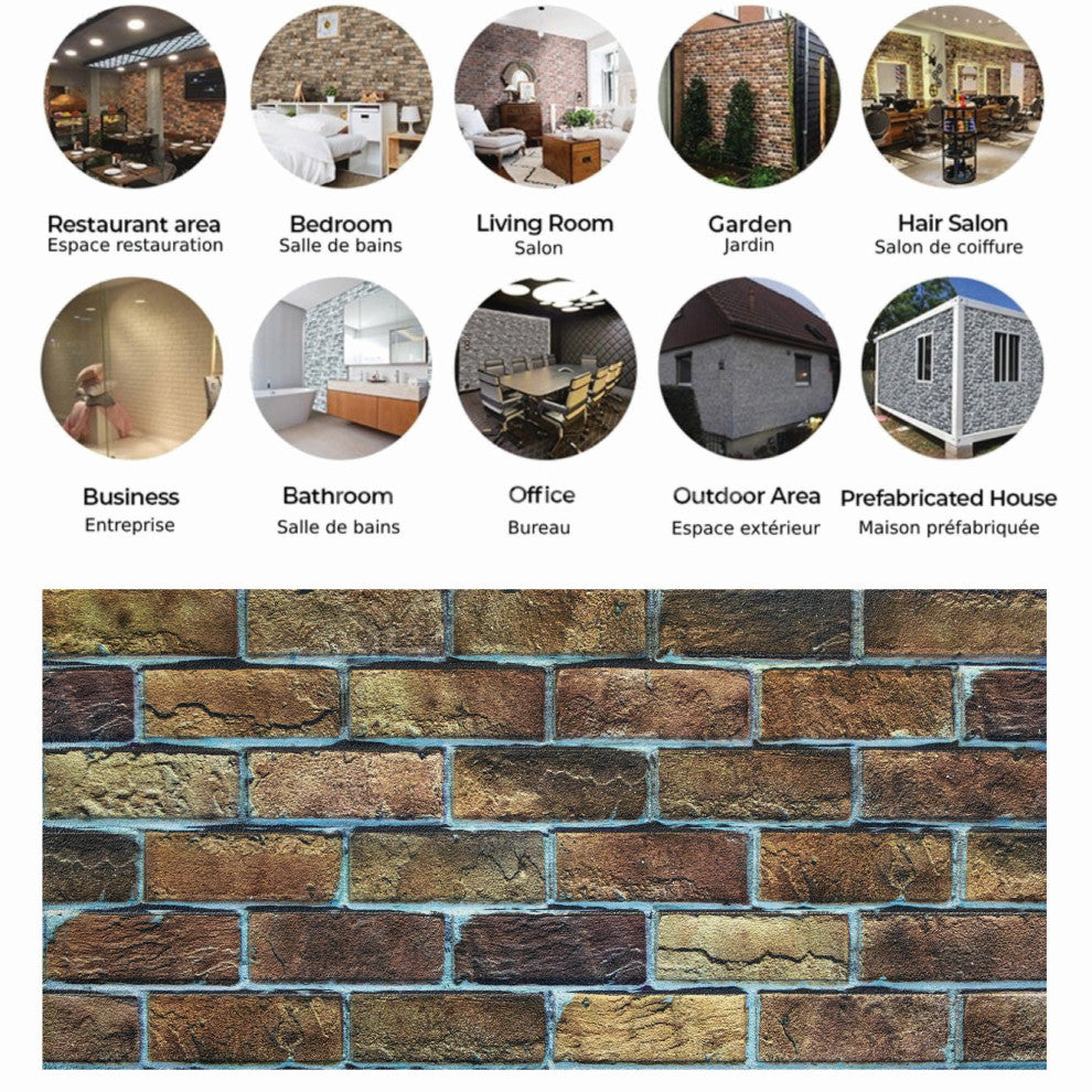 Faux Brick 3D Wall Panels, Beige Brown, Set of 10, Covers 54 sq ft