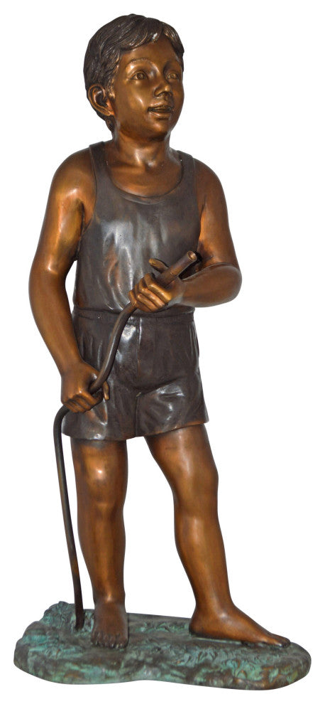 A Boy Holding A Garden Hose Bronze Statue Fountain