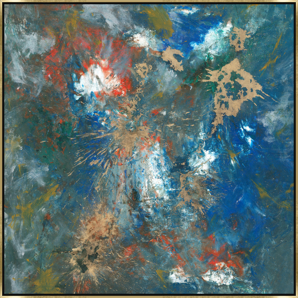24x24 All Over the Place II, Framed Artwork, Gold
