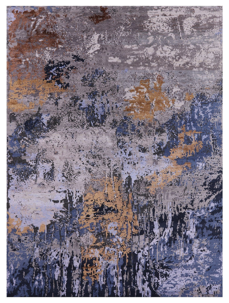 Abstract Wool and Silk Hand-Knotted Rug 8' 10" X 12' 1" Q7079