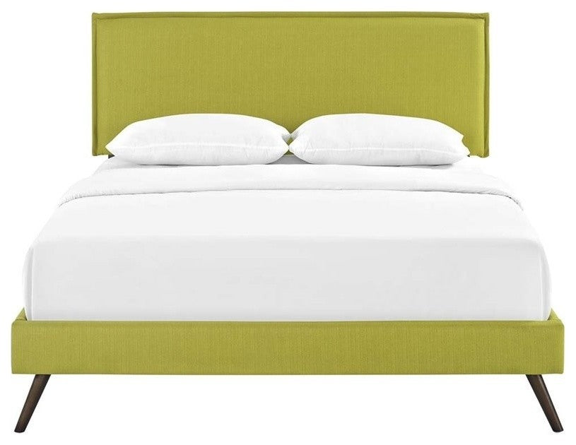 Modway Camille Queen Fabric Platform Bed With Round Splayed Legs, Wheatgrass