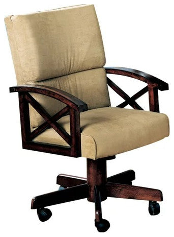 Swiveling Office Chair, Hardwood Frame With X-Accents & Brown Sherpi Fabric Seat