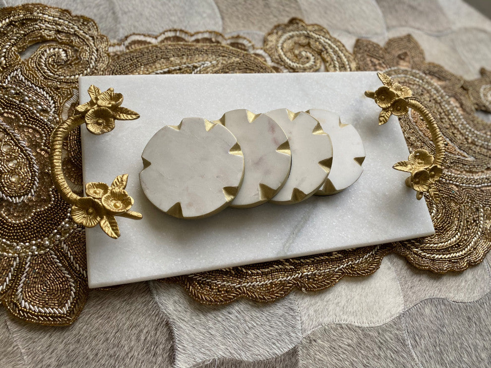 Marble Tray with Gold Handles