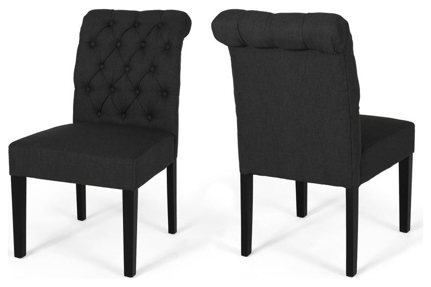 Emerson Tufted Dining Chairs, Set of 2, Dark Gray, Fabric