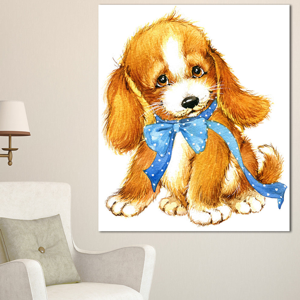 Lovely Puppy Dog Watercolor, Contemporary Animal Art Canvas, 30"x40"