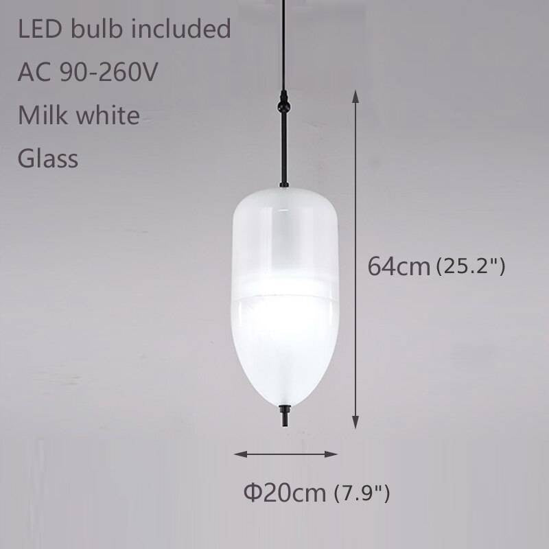 Blue/White Drop-shaped Glass LED Hanging Lamp for Kitchen Island, White, D