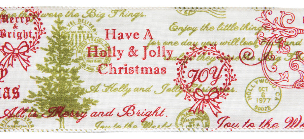Vickerman Q202744 Yard Red & Green Stamp Pattern Christmas Ribbon