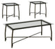 Curved Metal Framed Table Set with Glass Top & Cross Base, Set of 3, Bronze