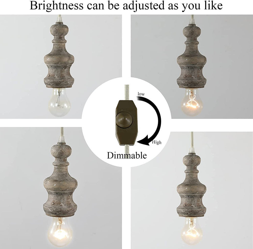 Wooden Plug in Pendant Light Rust Mini Hanging Lighting Fixture