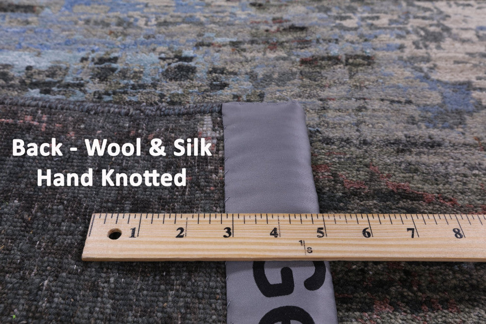 8' 2" X 10' 2" Abstract Handmade Wool and Silk Rug Q8884