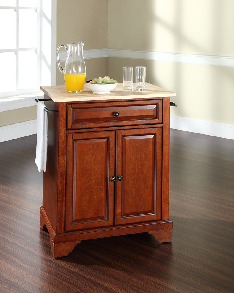 LaFayette Natural Wood Top Portable Kitchen Island, Classic Cherry Finish