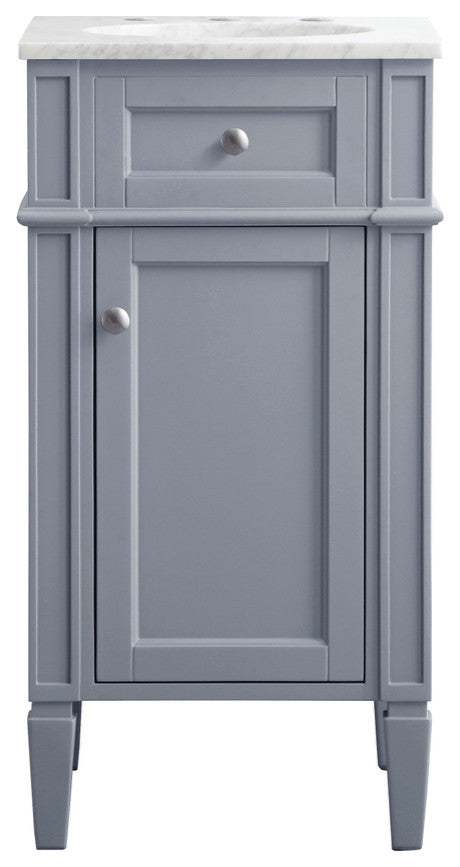 Home Living Vanity with Carrara White Marble Countertop, Gray, 18", Single Sink