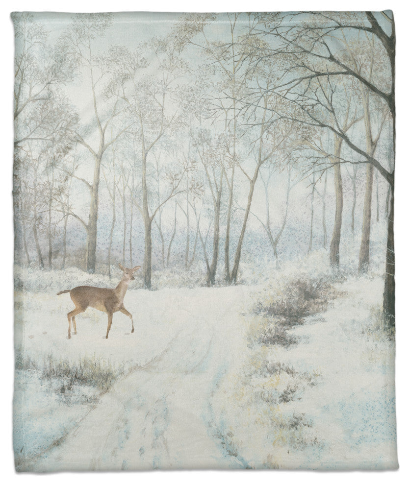 Doe Walking In The Snow 50x60 Coral Fleece Blanket
