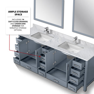 Jacques 84" Dark Gray Double Vanity Carrara Marble Top Sinks, 34" Wall Mirrors