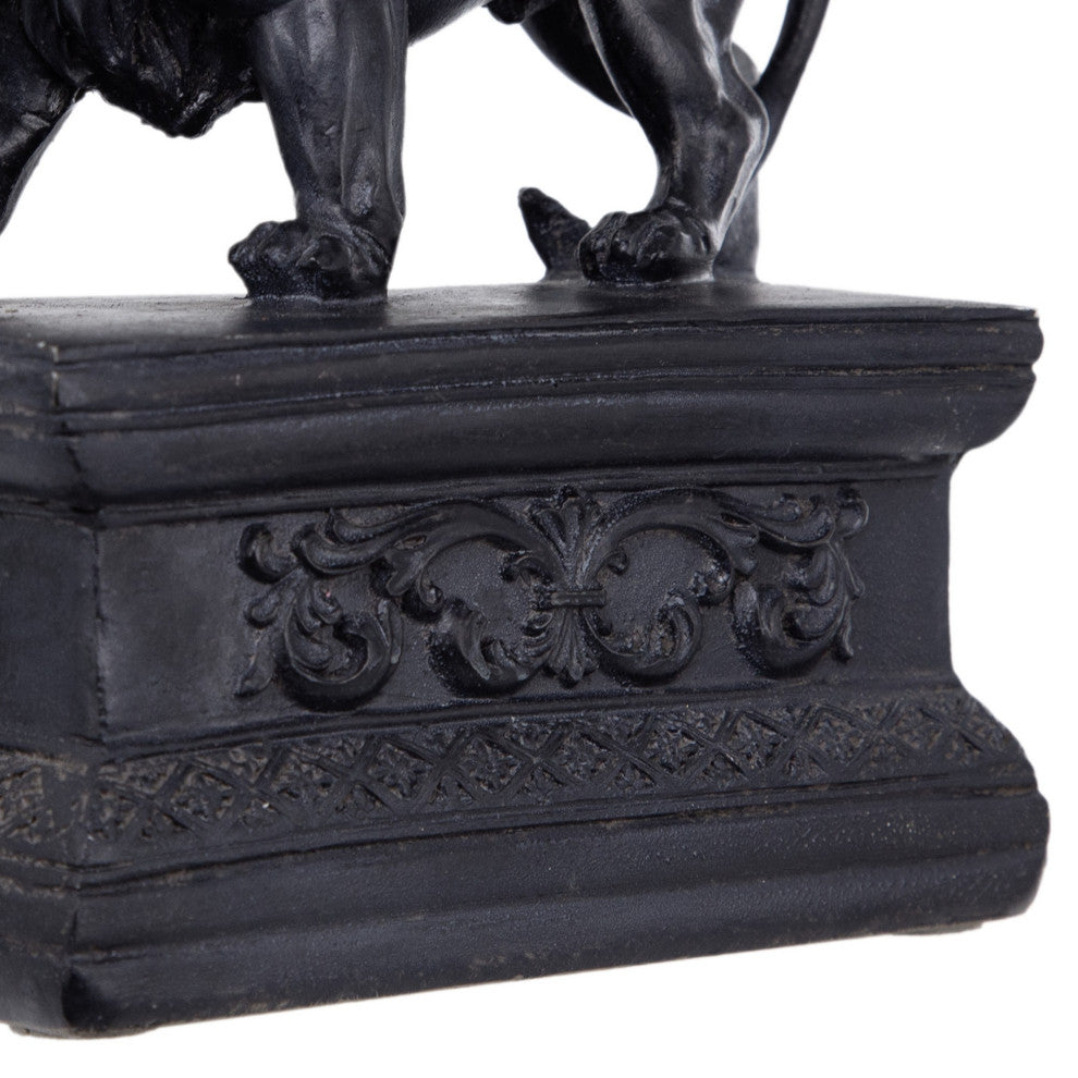 Benzara 2-Piece Set Bookends, Lion Statuette Figurines, Glossy Black Resin