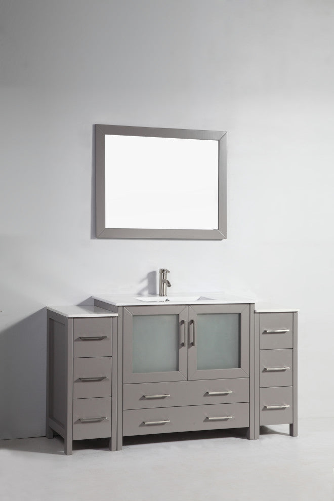 Vanity Art Single Vanity Set With Ceramic Top, 60", Gray, Standard Mirror