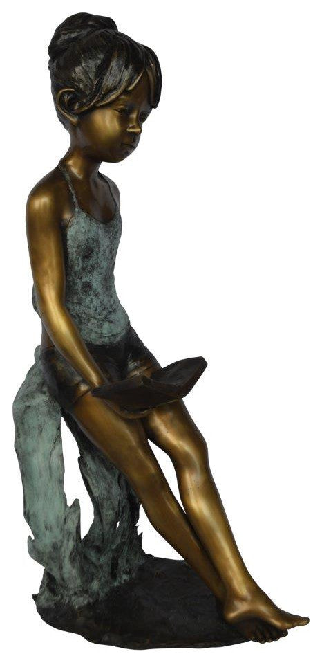 Girl sitting and reading a book bronze statue -  Size: 19"L x 15"W x 36"H.