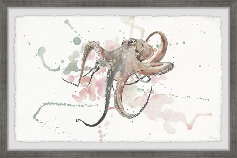 "Octopus Splash" Framed Painting Print, 12"x8"
