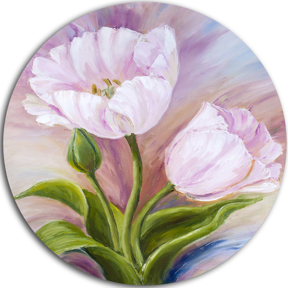 White Tulips, Floral Round Wall Art, 11"