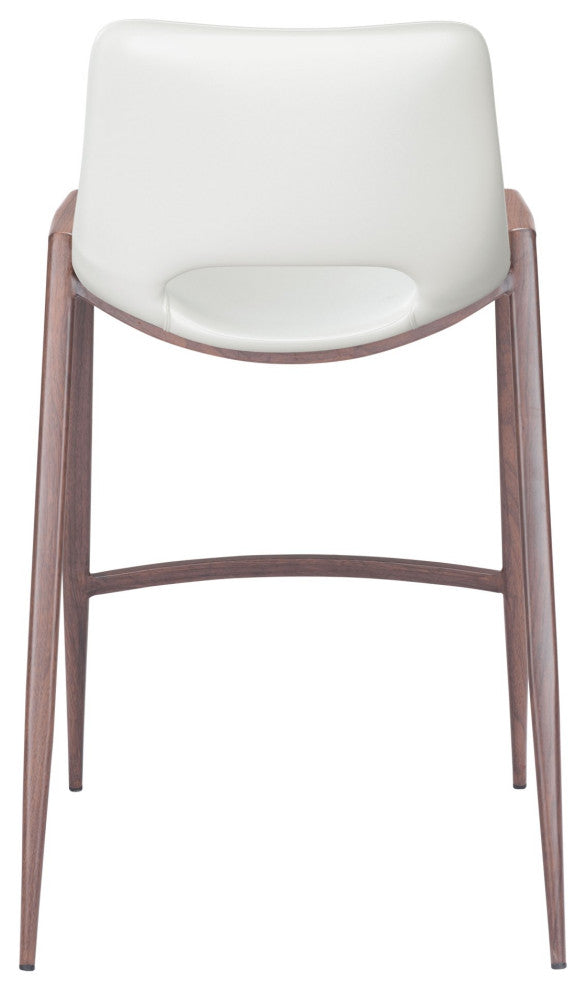 Counter Stool Chair, Set of 2, Faux Vinyl Leather, Steel, White, Walnut