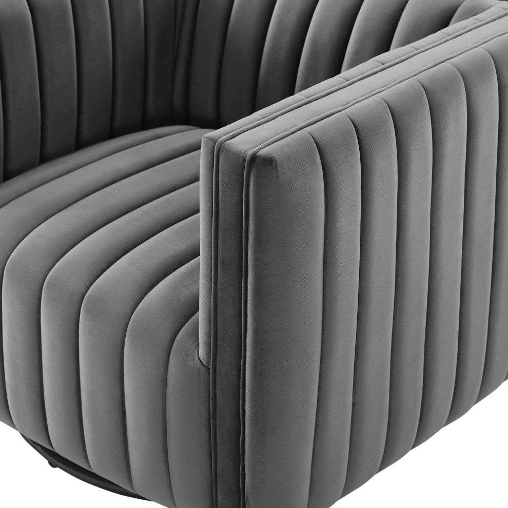 Tufted Armchair Accent Chair, Velvet, Gray, Modern, Lounge Hospitality