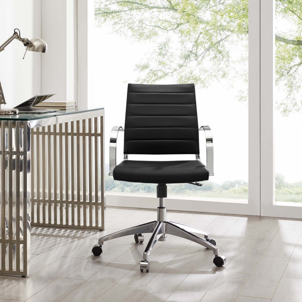 Computer Work Desk Chair, Faux Leather, Black, Modern, Home Business Office