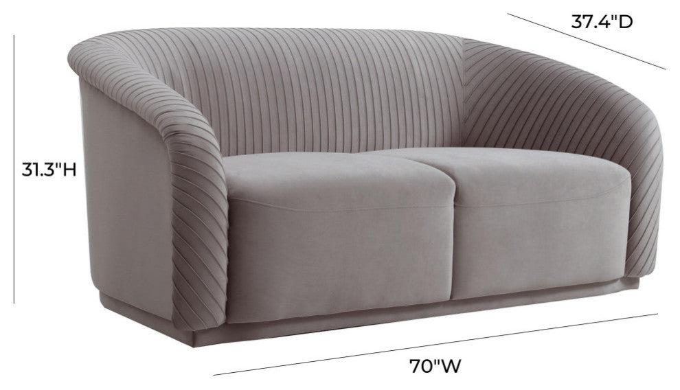 TOV Furniture Yara Pleated Grey Velvet Loveseat