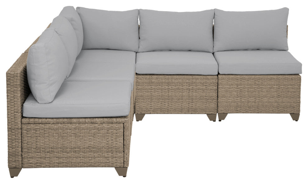 Maui 5-Piece Outdoor Modular Conversation Set, Natural Aged Wicker, Stone