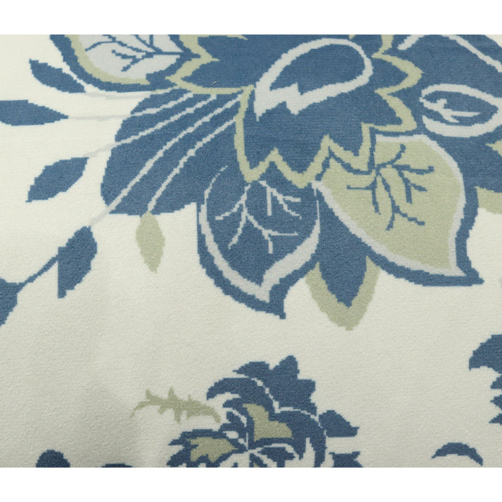 Blue & White Machine Woven with Tassels Nadine Throw Pillow, 16" x 26"