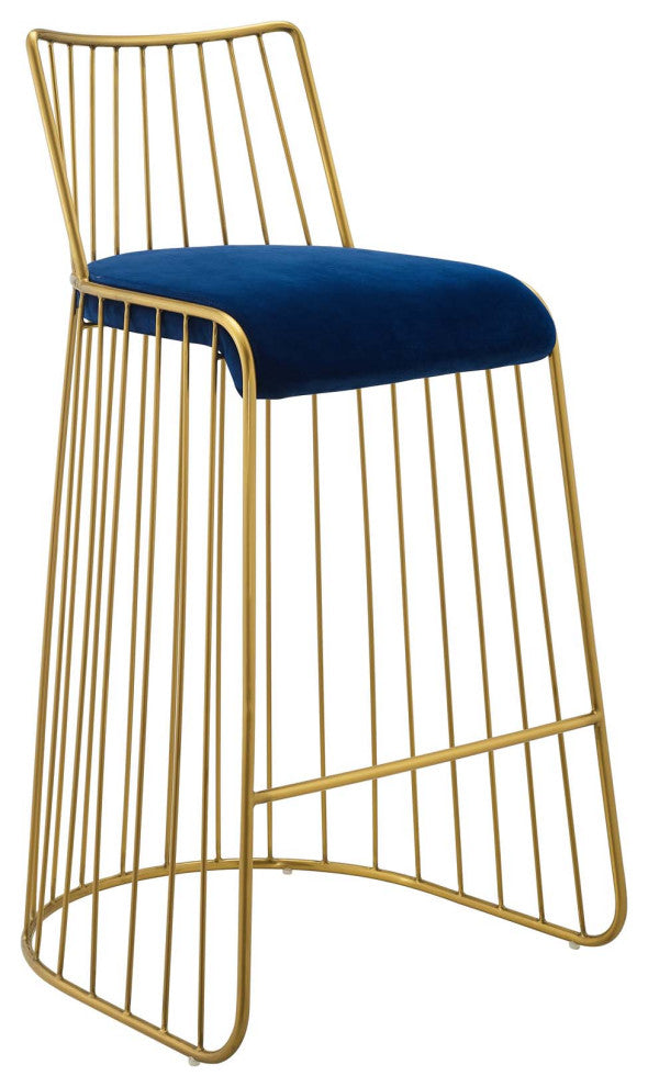 Rivulet Gold Stainless Steel Upholstered Velvet Bar Stool, Gold Navy